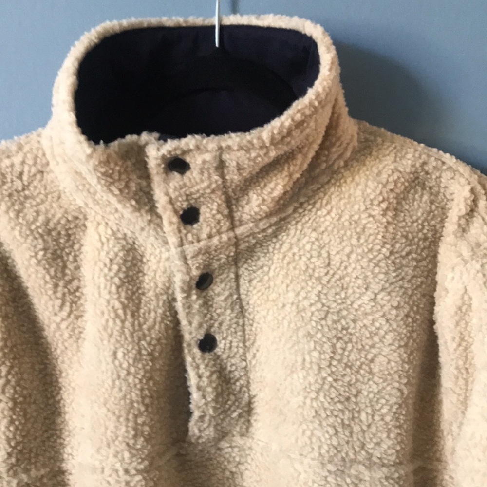 NWOT Vintage JACHS beige 1/4 button faux sherpa pull over mens sweatshirt size L - Picture 6 of 13